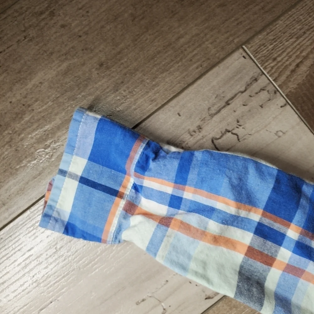 Old Navy Boys 12-18m Plaid Button Down Shirt Blue Orange EUC